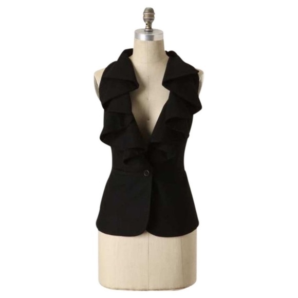 Anthropologie Elegant Black Ruffle Vest - Picture 1 of 5